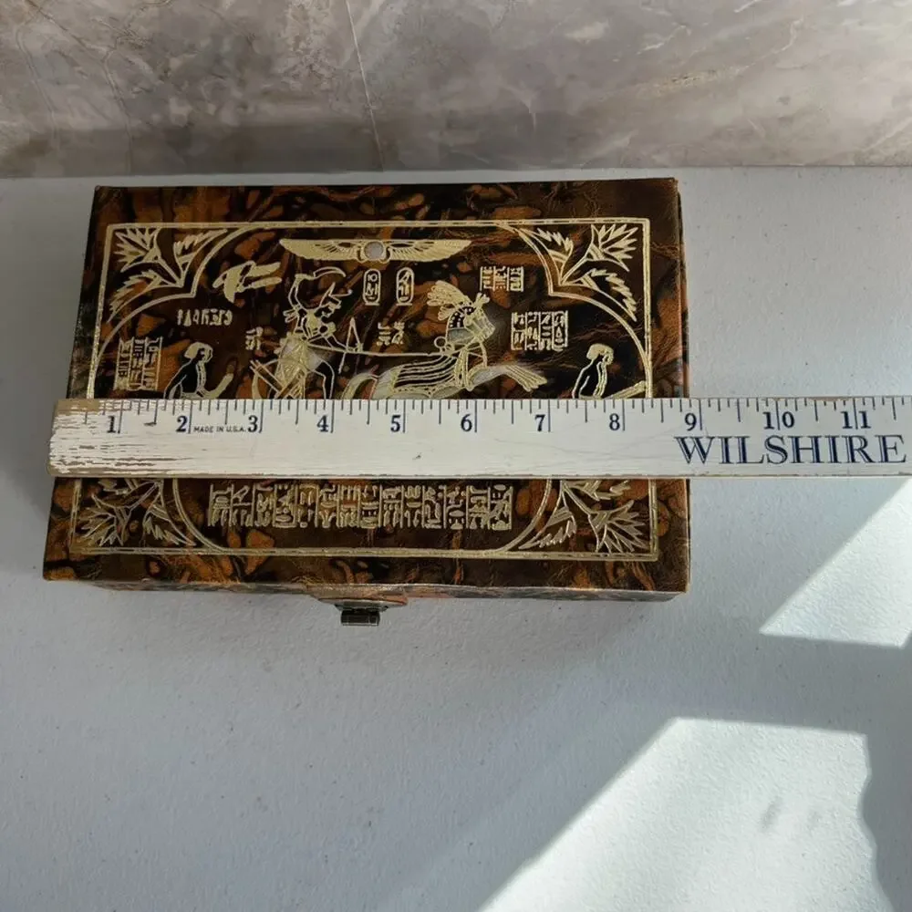 Egyptian Leather Jewelry Box Handmade Chariot Design Trinket Box Embossed